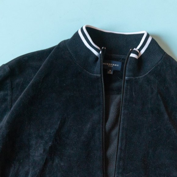 Burberry Golf Y2K Black Velour Knit Athletic Stripe Track Jacket Size Medium - Picture 3 of 10
